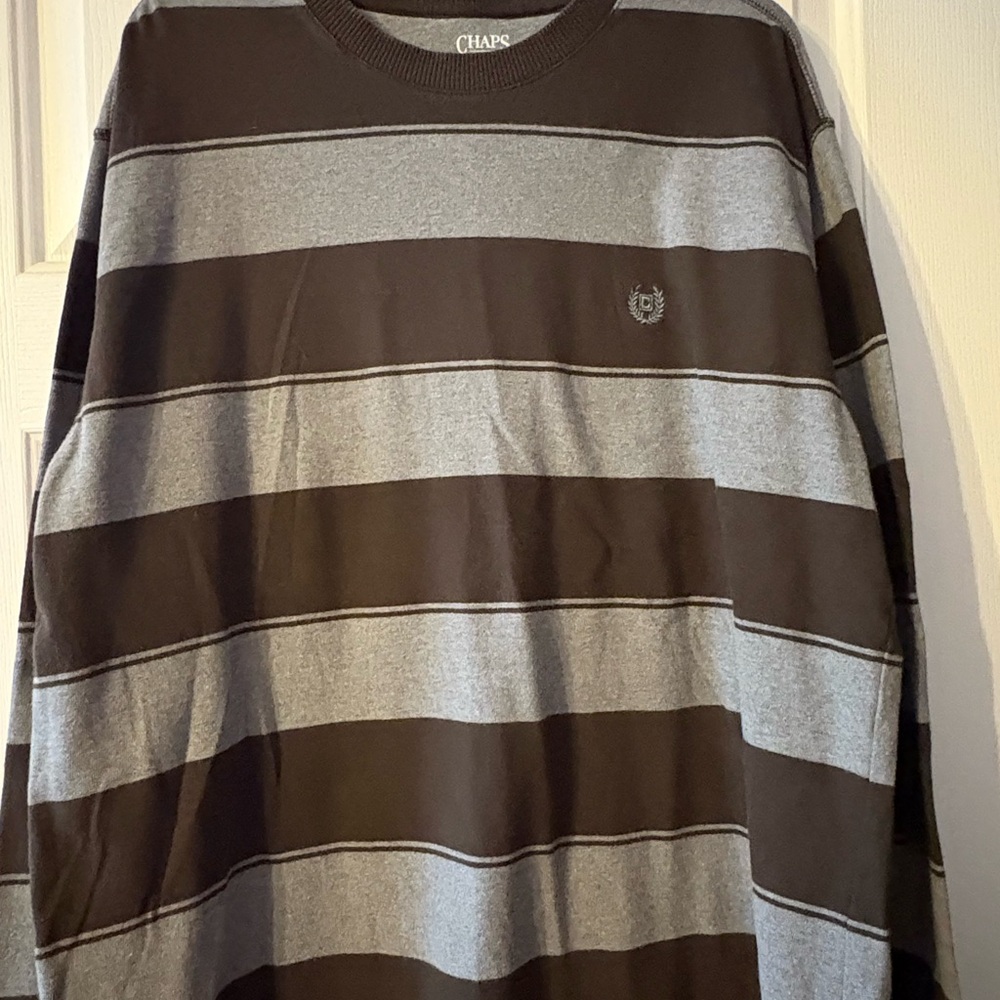 Chaps Men's Long Sleeve Striped Shirt - Brown and Gray